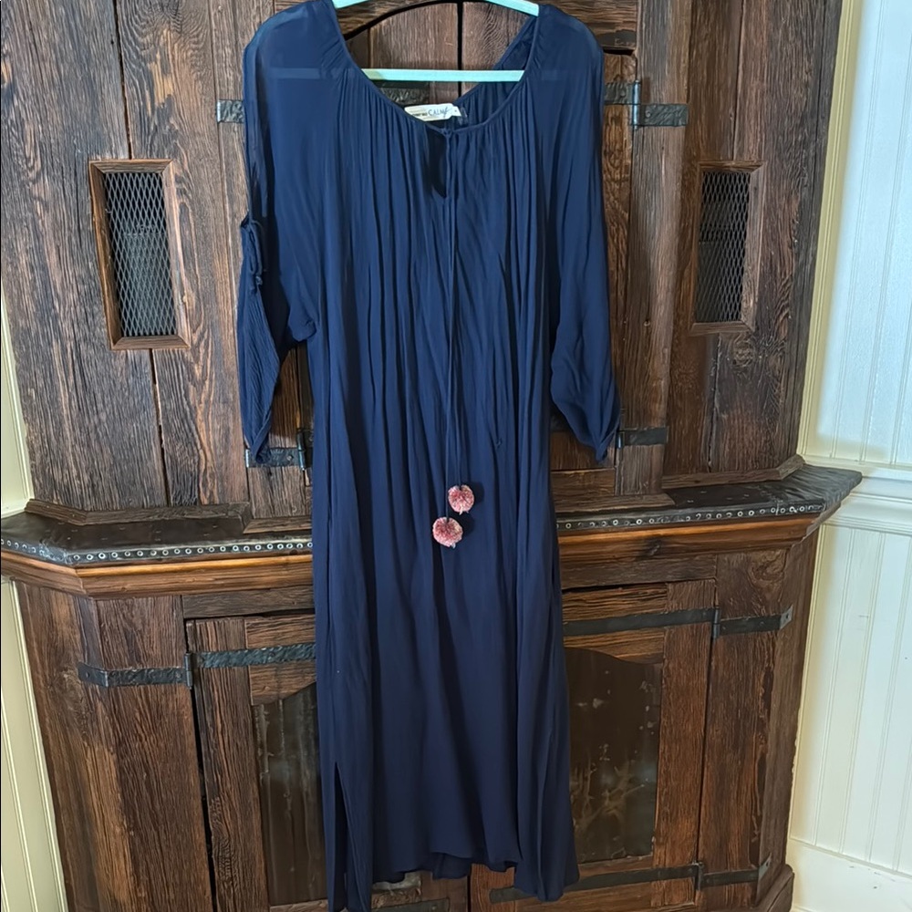 Johnny Was Navy Cotton Maxi Dress Medium EUC - Picture 4 of 14